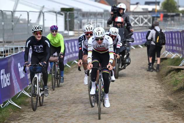 Ronde van Vlaanderen 2026 Cycling Race Media Activities 03 04 2026 OUDENAARDE, BELGIUM - APRIL 03 : Pogacar Tadej (SLO) of UAE Team Emirates XRG riding during a training and reconnaissance session ahead of the 110th edition of Ronde van Vlaanderen an UCI World Tour 1.UWT one day cycling road race for Men Elite of 271 km with start in Antwerpen and finish in Oudenaarde on April 3, 2026 in Oudenaarde, Belgium, 03 04 2026 ( Motordriver Guy De Vuyst - Oudenaarde Belgium  Copyright: xNicoxVereeckenx
