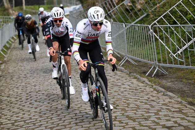 Ronde van Vlaanderen 2026 Cycling Race Media Activities 03 04 2026 OUDENAARDE, BELGIUM - APRIL 03 : Pogacar Tadej (SLO) of UAE Team Emirates XRG riding during a training and reconnaissance session ahead of the 110th edition of Ronde van Vlaanderen an UCI World Tour 1.UWT one day cycling road race for Men Elite of 271 km with start in Antwerpen and finish in Oudenaarde on April 3, 2026 in Oudenaarde, Belgium, 03 04 2026 ( Motordriver Guy De Vuyst - Oudenaarde Belgium  Copyright: xNicoxVereeckenx