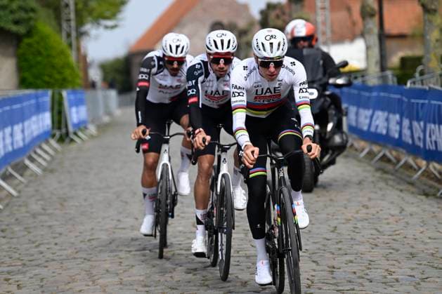 Ronde van Vlaanderen 2026 Cycling Race Media Activities 03 04 2026 OUDENAARDE, BELGIUM - APRIL 03 : Pogacar Tadej (SLO) of UAE Team Emirates XRG riding during a training and reconnaissance session ahead of the 110th edition of Ronde van Vlaanderen an UCI World Tour 1.UWT one day cycling road race for Men Elite of 271 km with start in Antwerpen and finish in Oudenaarde on April 3, 2026 in Oudenaarde, Belgium, 03 04 2026 ( Motordriver Guy De Vuyst - Oudenaarde Belgium  Copyright: xNicoxVereeckenx