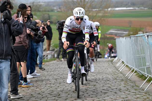 Ronde van Vlaanderen 2026 Cycling Race Media Activities 03 04 2026 OUDENAARDE, BELGIUM - APRIL 03 : Pogacar Tadej (SLO) of UAE Team Emirates XRG riding during a training and reconnaissance session ahead of the 110th edition of Ronde van Vlaanderen an UCI World Tour 1.UWT one day cycling road race for Men Elite of 271 km with start in Antwerpen and finish in Oudenaarde on April 3, 2026 in Oudenaarde, Belgium, 03 04 2026 ( Motordriver Guy De Vuyst - Oudenaarde Belgium  Copyright: xNicoxVereeckenx