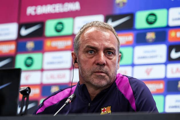April 3, 2026, Sant Joan Despi, Barcelona, SPAIN: Hansi Flick, head coach of FC Barcelona, Barca attends his press conference, PK, Pressekonferenz during the training day of FC Barcelona ahead the Spanish League, LaLiga EA Sports, football match against Atletico de Madrid at Ciudad Esportiva Joan Gamper on April 03, 2026 in Sant Joan Despi, Barcelona, Spain. Sant Joan Despi SPAIN - ZUMAa181 20260403_zaa_a181_030 Copyright: xJavierxBorregox