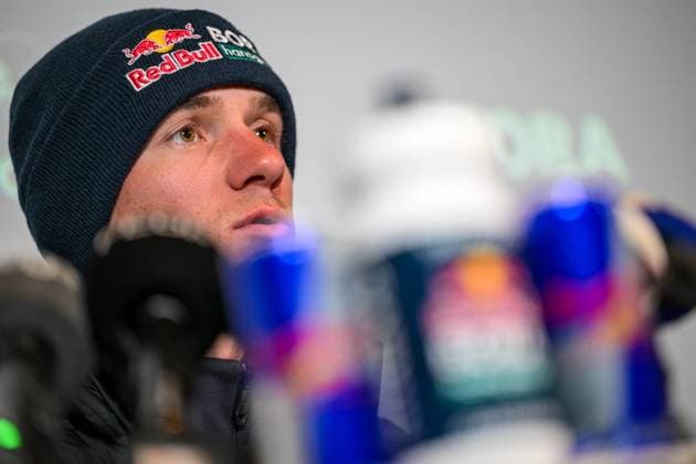 Belgian Remco Evenepoel of Red Bull-BORA-hansgrohe pictured during a press conference, PK, Pressekonferenz of the Red Bull - Bora - Hansgrohe cycling team ahead of the Ronde van Vlaanderen Tour des Flandres Tour of Flanders cycling race, Friday 03 April 2026 in Ledegem. The 110th edition of the cycling race will take place on Sunday 5th April. DAVIDxPINTENS  x169677890x