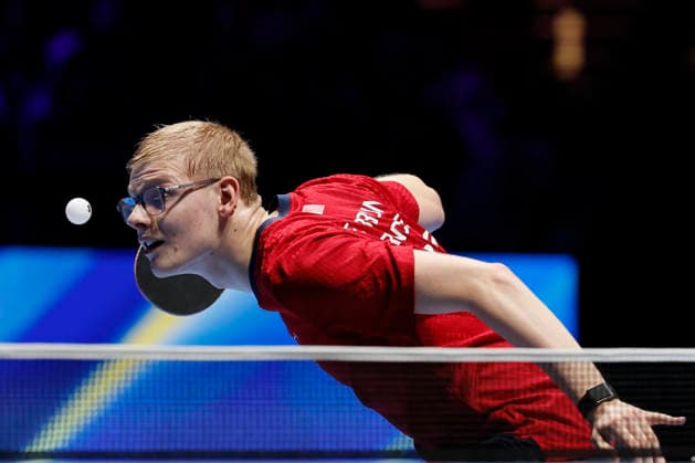 MACAO, CHINA - APRIL 03: Felix Lebrun of France competes in the Men s Singles Round of 16 match against Wang Chuqin of China on day 5 of ITTF Men s & Women s World Cup Macao 2026 at Galaxy Arena on April 3, 2026 in Macao, China.  Copyright: xVCGx 111632535282