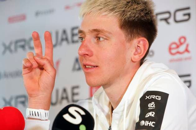 press conference, PK, Pressekonferenz UAE Team Emirates - XRG 03 04 2026 WAREGEM, BELGIUM - APRIL 03 : Pogacar Tadej (SLO) of UAE Team Emirates XRG talking to the press during a press conference of team UAE Team Emirates - XRG ahead of the 110th edition of Ronde van Vlaanderen an UCI World Tour 1.UWT one day cycling road race for Men Elite of 271 km with start in Antwerpen and finish in Oudenaarde on April 3, 2026 in Waregem, Belgium, 03 04 2026 Waregem Belgium  Copyright: xGiannixBarbieuxx