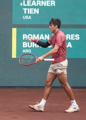 HOUSTON, TX - APRIL 03: Roman Andres Burruchaga (ARG) reacts during the singles quarterfinals of the Men™s Clay Court Championship on April 3, 2026 at River Oaks Country Club in Houston, Texas. (Photo by Leslie Plaza Johnson Icon Sportswire) TENNIS: APR 03 US Men s Clay Court Championship EDITORIAL USE ONLY Icon260403027