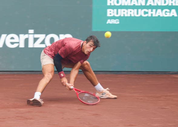 HOUSTON, TX - APRIL 03: Roman Andres Burruchaga (ARG) in action during the singles quarterfinals of the Men™s Clay Court Championship on April 3, 2026 at River Oaks Country Club in Houston, Texas. (Photo by Leslie Plaza Johnson Icon Sportswire) TENNIS: APR 03 US Men s Clay Court Championship EDITORIAL USE ONLY Icon260403030