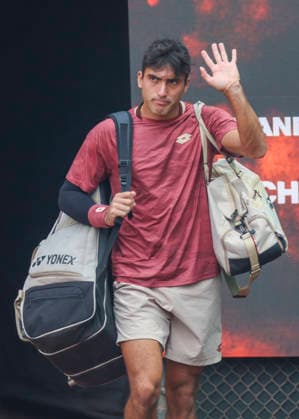 HOUSTON, TX - APRIL 03: Roman Andres Burruchaga (ARG) enters the court during the singles quarterfinals of the Men™s Clay Court Championship on April 3, 2026 at River Oaks Country Club in Houston, Texas. (Photo by Leslie Plaza Johnson Icon Sportswire) TENNIS: APR 03 US Men s Clay Court Championship EDITORIAL USE ONLY Icon260403002