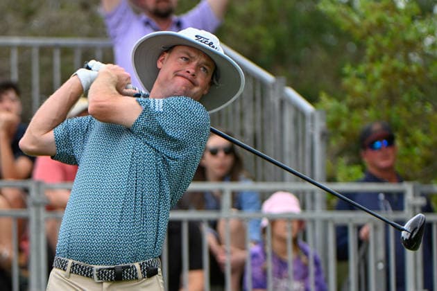 SAN ANTONIO, TX - APRIL 03: Joe Highsmith (USA) watches his tee shot on 10 during the second round of the Valero Texas Open on April 3, 2026, at the AT&T Oaks Course at TPC San Antonio, San Antonio, Texas. (Photo by Ken Murray Icon Sportswire) GOLF: APR 03 PGA, Golf Herren Valero Texas Open EDITORIAL USE ONLY Icon2604030242