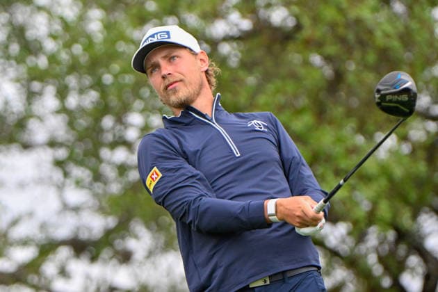 SAN ANTONIO, TX - APRIL 03: Kristoffer Reitan (NOR) watches his tee shot on 2 during the second round of the Valero Texas Open on April 3, 2026, at the AT&T Oaks Course at TPC San Antonio, San Antonio, Texas. (Photo by Ken Murray Icon Sportswire) GOLF: APR 03 PGA, Golf Herren Valero Texas Open EDITORIAL USE ONLY Icon2604030052
