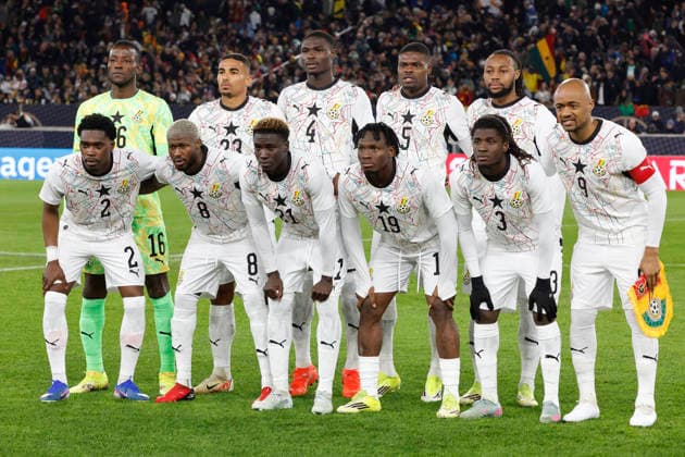 Stuttgart, Germany, DFB Fußball Herren A Nationalmannschaft International friendly match Germany Ghana 2 1 at the MHP Arena in Stuttgart on 30 03 2026 The national team of Ghana at the team photo Back row from left Benjamin ASARE GHA , Alexander DJIKU GHA , Jonas ADJETEY GHA , Thomas PARTEY GHA , Antoine SEMENYO GHA and captain Jordan AYEW GHA Front row Derrick KÖHN GHA ,Kwasi SIBO GHA , Kojo Peprah OPPONG GHA ,Prince Kwabena ADU GHA Caleb YIRENKYI GHA from left to right