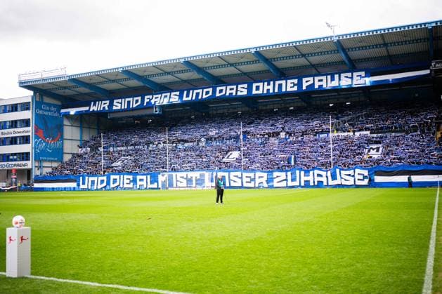 04 04 2026 Soccer, 2025 2026, 2 Bundesliga, 28 Matchday, DSC Arminia Bielefeld SV Darmstadt 98 Fans Bielefeld with a Choreo, Choreography, Choreography DFL REGULATIONS PROHIBIT ANY USE OF PHOTOGRAPHS AS IMAGE SEQUENCES AND OR QUASI VIDEO