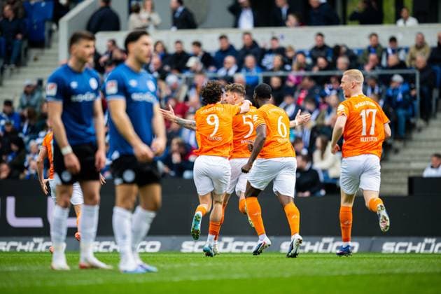04 04 2026 Soccer, 2025 2026, 2 Bundesliga, Matchday 28, DSC Arminia Bielefeld SV Darmstadt 98 Cheering after the goal to 0 1 by M Matej Maglica Darmstadt DFL REGULATIONS PROHIBIT ANY USE OF PHOTOGRAPHS AS IMAGE SEQUENCES AND OR QUASI VIDEO