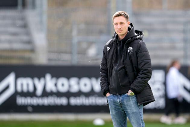 Kevin Stotz coach, head coach, interim coach, SVS , single picture, single photo, action, action, 04 04 2026, Sandhausen Germany , Football, Regionalliga Südwest, SV Sandhausen SG Sonnenhof Großaspach xozx