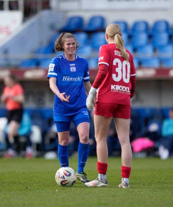 04 04 2026, Hänsch Arena, Meppen, GER, 2 Bundesliga, Women SV Meppen vs SC Sand, Chantal Schouwstra SV Meppen 20 and Carla Steenken SV Meppen 30 DFL REGULATIONS PROHIBIT ANY USE OF PHOTOGRAPHS AS IMAGE SEQUENCES AND OR QUASI VIDEO Meppen Lower Saxony Germany Hänsch Arena