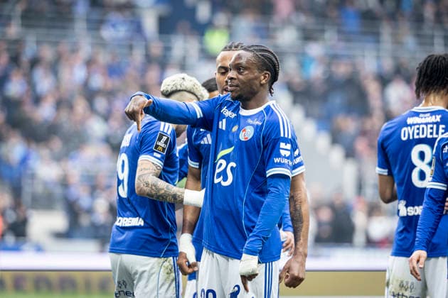 Joie des joueurs de l equipe de Racing Strasbourg apres le but de Martial Godo 20 (RCS) FOOTBALL : Racing Strasbourg (RCS) vs Nice - ligue 1 - Strasbourg - 04 04 26  Copyright: xelyxandroxcegarrax