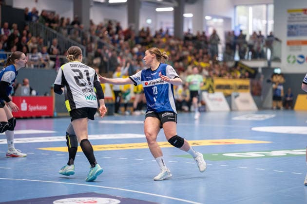 HSG Blomberg Lippe GER vs Borussia Dortmund GER , Handball, 1 Handball Bundesliga Women, 22 Matchday, 4 4 2026, Season 2025 2026, Blomberg Maxi Muehlner HSG Blomberg Lippe, 10 in defense Blomberg Sporthalle an der Ulmenallee Germany