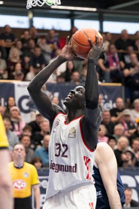 EasyCredit Basketball Bundesliga 2025 2026 Syntainics MBC vs FC Bayern Munich Basketball Weissenfels, Germany 04 April 2026 In the picture Wenyen Gabriel Muenchen Weissenfels Stadthalle Weissenfels Sachsen Anhalt Germany