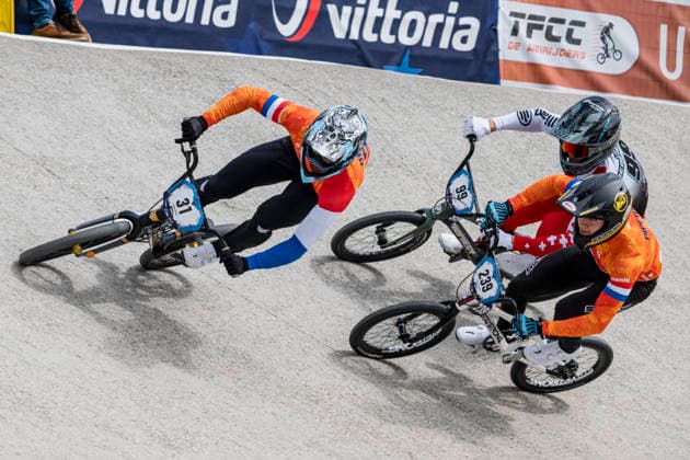 2026-04-04 - UEC BMX European Cup TIEL, NETHERLANDS - APRIL 4: 31 Jaymio BRINK (NED), 239 Casper PIPERS (NED) during the UEC BMX European Cup at the BMX Baan TFCC de Weirijders on April 4, 2026 in Tiel, Netherlands Tiel BMX Baan TFCC de Weirijders Netherlands Content not available for redistribution in The Netherlands directly or indirectly through any third parties. Copyright: xEdwinxBlaauwbroekx