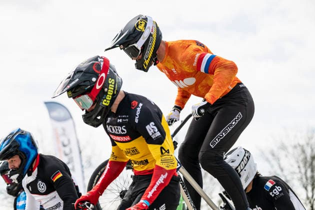 2026-04-04 - UEC BMX European Cup TIEL, NETHERLANDS - APRIL 4: 589 Bjorn BOESSENKOOL (BEL), 527 Julian BIJSTERBOSCH (NED) during the UEC BMX European Cup at the BMX Baan TFCC de Weirijders on April 4, 2026 in Tiel, Netherlands Tiel BMX Baan TFCC de Weirijders Netherlands Content not available for redistribution in The Netherlands directly or indirectly through any third parties. Copyright: xEdwinxBlaauwbroekx