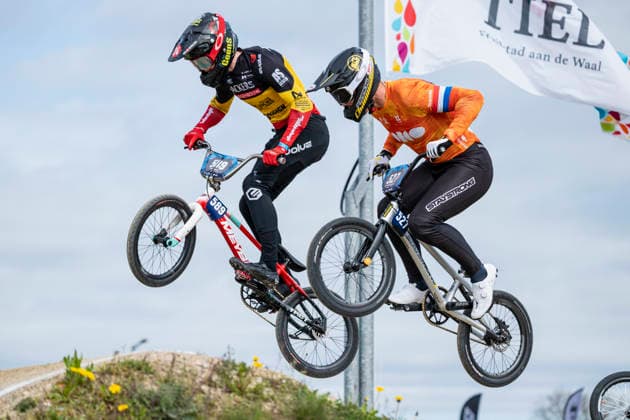 2026-04-04 - UEC BMX European Cup TIEL, NETHERLANDS - APRIL 4: 589 Bjorn BOESSENKOOL (BEL), 527 Julian BIJSTERBOSCH (NED) during the UEC BMX European Cup at the BMX Baan TFCC de Weirijders on April 4, 2026 in Tiel, Netherlands Tiel BMX Baan TFCC de Weirijders Netherlands Content not available for redistribution in The Netherlands directly or indirectly through any third parties. Copyright: xEdwinxBlaauwbroekx