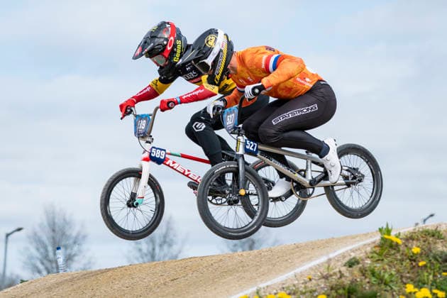 2026-04-04 - UEC BMX European Cup TIEL, NETHERLANDS - APRIL 4: 589 Bjorn BOESSENKOOL (BEL), 527 Julian BIJSTERBOSCH (NED) during the UEC BMX European Cup at the BMX Baan TFCC de Weirijders on April 4, 2026 in Tiel, Netherlands Tiel BMX Baan TFCC de Weirijders Netherlands Content not available for redistribution in The Netherlands directly or indirectly through any third parties. Copyright: xEdwinxBlaauwbroekx