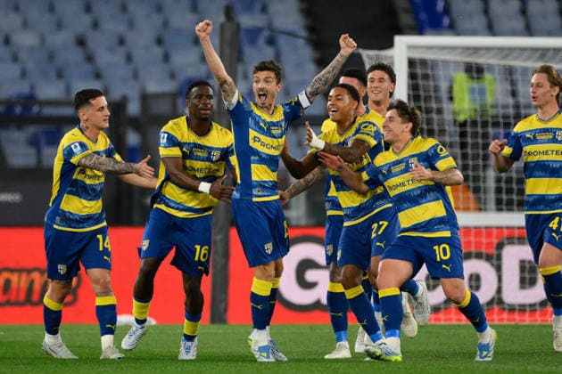 CALCIO - Serie A - SS Lazio vs Parma Calcio Parmaâ??s Enrico Delprato celebrates after scoring the goal 0-1 during the Italian Football Championship League A 2025 2026 match between SS Lazio vs Parma Calcio at the Olimpic Stadium in Rome on 04 April 2026. Rome Italy  Copyright: xIPAxSport ABACAx