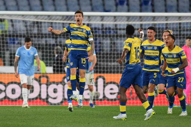 Foto IPP Roberto Ramaccia Roma 4 4 2026 Campionato di Calcio Serie A 2025 2026 Lazio vs Parma Nella foto Enrico Delprato of Parma esulta dopo aver segnato il gol del 0-1 Italy Photo Press - World Copyright Roma italy Italia ITALY  Copyright: xR4924_italyphotopressx