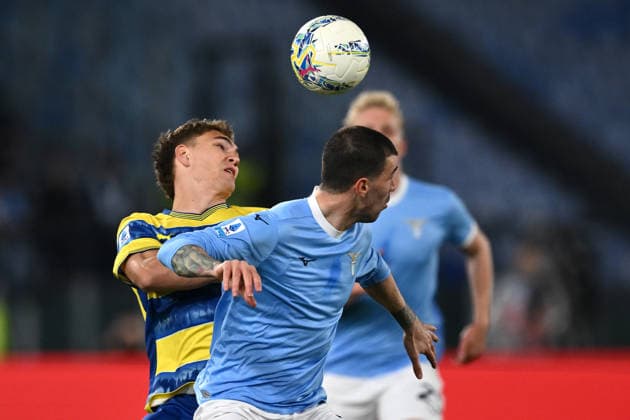As Roma 04 04 2026 - campionato di calcio serie A Lazio-Parma foto Antonello Sammarco Image nella foto: Alessio Romagnoli-Mateo Pellegrino 