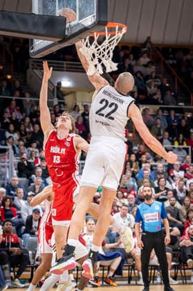 Barmer 2 Basketball Bundesliga ProA Bayer Giants Leverkusen vs RheinStars Koeln, 04 04 26 Leverkusen, 04 04 26 Block by Dennis Heinzmann Bayer Giants Leverkusen, 22 by Adam Paige RheinStars Cologne, 13 during the Barmer 2 Basketball Bundesliga ProA Bayer Giants Leverkusen vs RheinStars Koeln game at the Ostermann Arena in Leverkusen Copyright: xBEAUTIFULxSPORTS LeahxKohringx