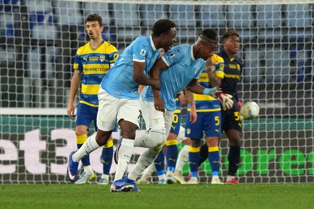 Tijjani Noslin of SS Lazio celebrates after scoring the goal of 1-1 during the Serie A 2025 2026 football match between SS Lazio and Parma Calcio at Stadio Olimpico in Rome (Italy), April 4, 2026. AntoniettaxBaldassarre
