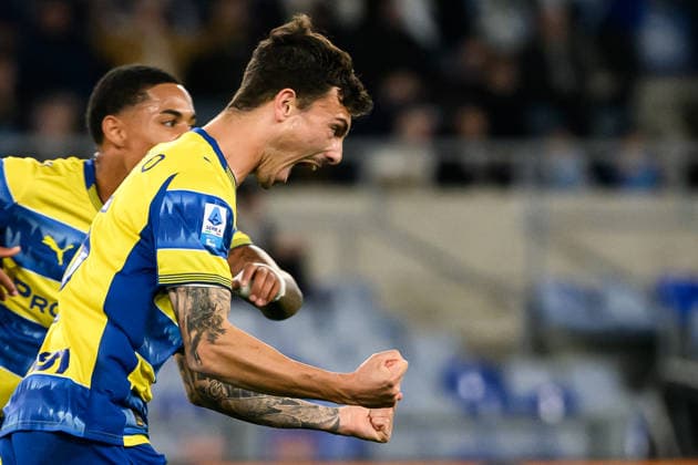 Enrico Delprato of Parma Calcio celebrates after scoring the goal of 0-1 during the Serie A 2025 2026 football match between SS Lazio and Parma Calcio at Stadio Olimpico in Rome (Italy), April 4, 2026. AndreaxStaccioli