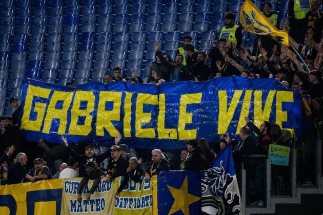 Parma fans show a banner for Gabriele Sandri, a fans of Lazio killed by police, during the Serie A 2025 2026 football match between SS Lazio and Parma Calcio at Stadio Olimpico in Rome (Italy), April 4, 2026. AndreaxStaccioli