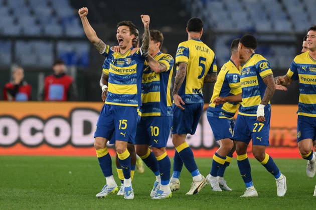 CALCIO - Serie A - SS Lazio vs Parma Calcio Enrico Delprato of Parma celebrates after scoring goal for 0-1 during the match of 31th day of the Serie A Championship between S.S.Lazio and Parma at the Olimpico Stadium on Apr 4, 2026 in Rome, Italy. during SS Lazio vs Parma Calcio, Italian soccer Serie A match in Rome, Italy, April 04 2026 Rome Italy  Copyright: xIPAxSport ABACAx