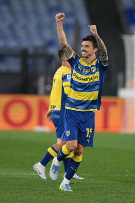 CALCIO - Serie A - SS Lazio vs Parma Calcio Enrico Delprato of Parma celebrates after scoring goal for 0-1 during the match of 31th day of the Serie A Championship between S.S.Lazio and Parma at the Olimpico Stadium on Apr 4, 2026 in Rome, Italy. during SS Lazio vs Parma Calcio, Italian soccer Serie A match in Rome, Italy, April 04 2026 Rome Italy  Copyright: xIPAxSport ABACAx
