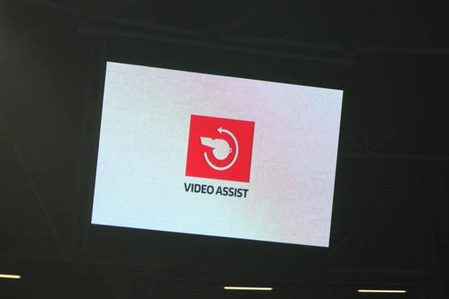 04 04 2026 Soccer Men 2025 2026 2 Bundesliga 28 Matchday SG Dynamo Dresden Hertha BSC Rudolf Harbig Stadion Dresden The intervention of the VAR is displayed Dresden Saxony Germany