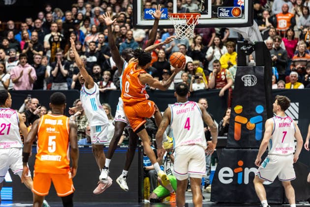 GER, easy Credit Basketball Bundesliga, Niners Chemnitz Telekom Baskets Bonn 04 04 2026, Messe, Chemnitz, GER, easy Credit Basketball Bundesliga, Niners Chemnitz Telekom Baskets Bonn Kevin Yebo Niners Chemnitz, 0 Photo Alexander Trienitz Chemnitz Messe Sachsen Germany