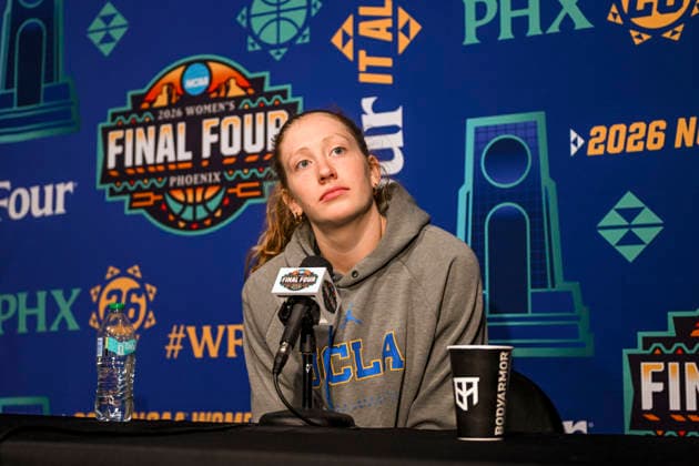 NCAA, College League, USA Basketball: Final Four-UCLA press conference, PK, Pressekonferenz and Practice UCLA Bruins guard Gianna Kneepkens (8) addresses the media during a press conference at the Mortgage Matchup Center on April 4, 2026 in Phoenix, Arizona. (Thomas Fernandez Image of . Phoenix Arizona United States EDITORIAL USE ONLY Copyright: xImagexofxSportx ThomasxFernandezx iosphotos403993