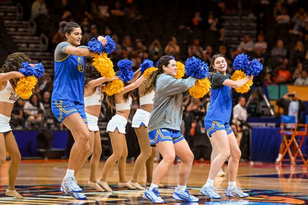 NCAA, College League, USA Basketball: Final Four-UCLA press conference, PK, Pressekonferenz and Practice UCLA Bruins center Lauren Betts (51), guard Charlisse Leger-Walker (5), and forward Gabriela Jaquez (11) perform their dance routine during an open NCAA Final Four practice at the Mortgage Matchup Center on April 4, 2026 in Phoenix Arizona. (Thomas Fernandez Image of Phoenix Arizona United States EDITORIAL USE ONLY Copyright: xImagexofxSportx ThomasxFernandezx iosphotos404015