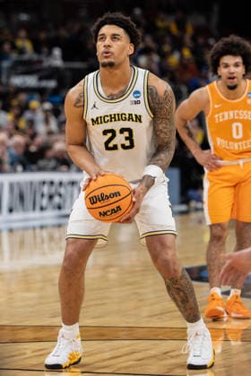 March 29, 2026, Chicago, Illinois, United States: Yaxel Landeborg of the Michigan Wolverines in action against the Tennessee Volunteers in the Elite Eight round of the NCAA, College League, USA Men s Basketball Tournament at the United Center. Final score; Michigan 95-62 Tennessee. Chicago United States - ZUMAs197 20260329_aaa_s197_886 Copyright: xNicholasxMullerx