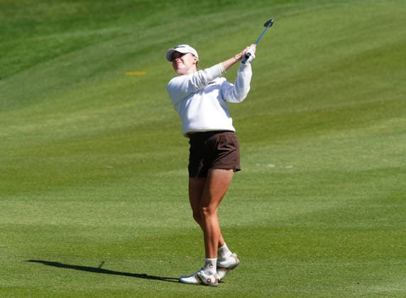 LAS VEGAS, NV - APRIL 03: LPGA, Golf Damen golfer Nataliya Guseva plays a shot on the 12th hole during the second round of the Aramco Championship on April 3, 2026, at Shadow Creek Golf Course in Las Vegas, Nevada. (Photo by Brian Spurlock Icon Sportswire) GOLF: APR 03 LPGA Aramco Championship EDITORIAL USE ONLY Icon26040388