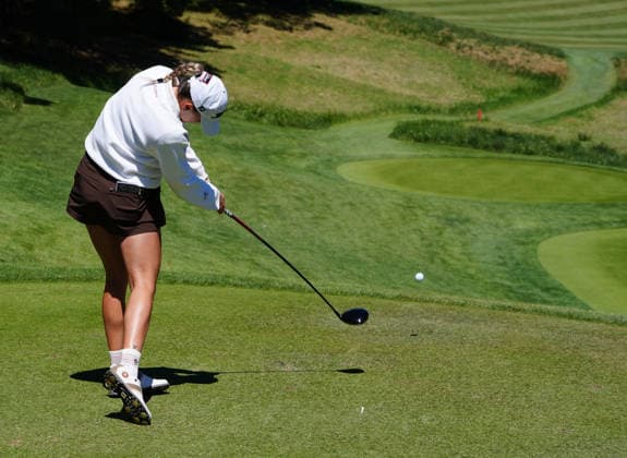 LAS VEGAS, NV - APRIL 03: LPGA, Golf Damen golfer Nataliya Guseva plays her tee shot on the 10th hole during the second round of the Aramco Championship on April 3, 2026, at Shadow Creek Golf Course in Las Vegas, Nevada. (Photo by Brian Spurlock Icon Sportswire) GOLF: APR 03 LPGA Aramco Championship EDITORIAL USE ONLY Icon26040345