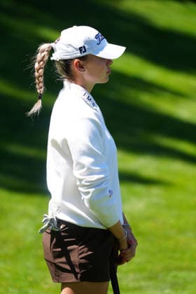 LAS VEGAS, NV - APRIL 03: LPGA, Golf Damen golfer Nataliya Guseva waits to putt on the 11th hole during the second round of the Aramco Championship on April 3, 2026, at Shadow Creek Golf Course in Las Vegas, Nevada. (Photo by Brian Spurlock Icon Sportswire) GOLF: APR 03 LPGA Aramco Championship EDITORIAL USE ONLY Icon26040350
