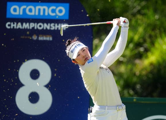 LAS VEGAS, NV - APRIL 03: LPGA, Golf Damen golfer Miyu Yamashita plays her tee shot on the 8th hole during the second round of the Aramco Championship on April 3, 2026, at Shadow Creek Golf Course in Las Vegas, Nevada. (Photo by Brian Spurlock Icon Sportswire) GOLF: APR 03 LPGA Aramco Championship EDITORIAL USE ONLY Icon26040322
