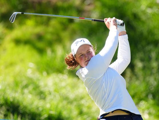 LAS VEGAS, NV - APRIL 03: LPGA, Golf Damen golfer Lottie Woad plays her tee shot on the 8th hole during the second round of the Aramco Championship on April 3, 2026, at Shadow Creek Golf Course in Las Vegas, Nevada. (Photo by Brian Spurlock Icon Sportswire) GOLF: APR 03 LPGA Aramco Championship EDITORIAL USE ONLY Icon2604031