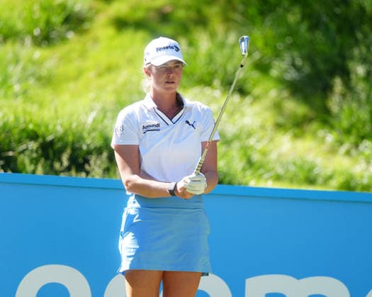 LAS VEGAS, NV - APRIL 03: LPGA, Golf Damen golfer Mimi Rhodes plays her tee shot on the 10th hole during the second round of the Aramco Championship on April 3, 2026, at Shadow Creek Golf Course in Las Vegas, Nevada. (Photo by Brian Spurlock Icon Sportswire) GOLF: APR 03 LPGA Aramco Championship EDITORIAL USE ONLY Icon260403106