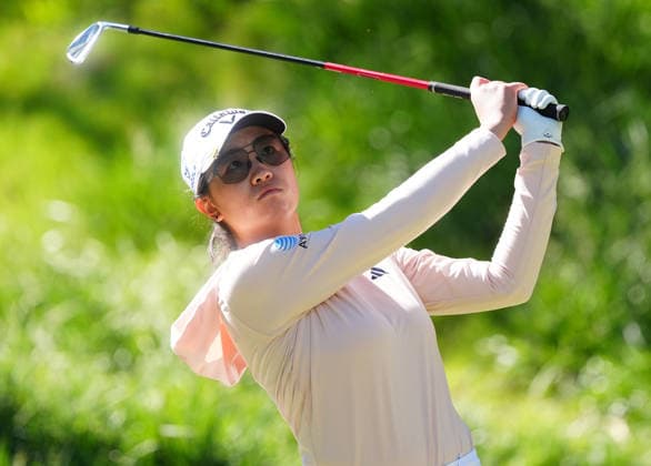 LAS VEGAS, NV - APRIL 03: LPGA, Golf Damen golfer rose Zhang plays her tee shot on the 8th hole during the second round of the Aramco Championship on April 3, 2026, at Shadow Creek Golf Course in Las Vegas, Nevada. (Photo by Brian Spurlock Icon Sportswire) GOLF: APR 03 LPGA Aramco Championship EDITORIAL USE ONLY Icon2604037