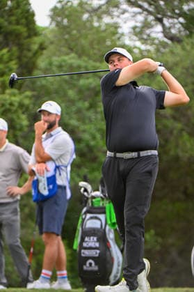 SAN ANTONIO, TX - APRIL 04: Sami Valimaki (FIN) watches his tee shot on 9 during the third round of the Valero Texas Open on April 4, 2026, at the AT&T Oaks Course at TPC San Antonio, San Antonio, Texas. (Photo by Ken Murray Icon Sportswire) GOLF: APR 04 PGA, Golf Herren Valero Texas Open EDITORIAL USE ONLY Icon2604040223