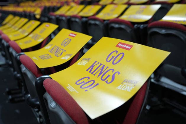 NBL KINGS 36ERS, A general view of banners on seats in support of the Kings during NBL grand final, game five, Sydney Kings v Adelaide 36ers, at Qudos Bank Arena in Sydney, Sunday, April 5, 2026. ( NO ARCHIVING, EDITORIAL USE ONLY SYDNEY NEW SOUTH WALES AUSTRALIA  Copyright: xROBBIExSTEPHENSONx 20260405173146371650