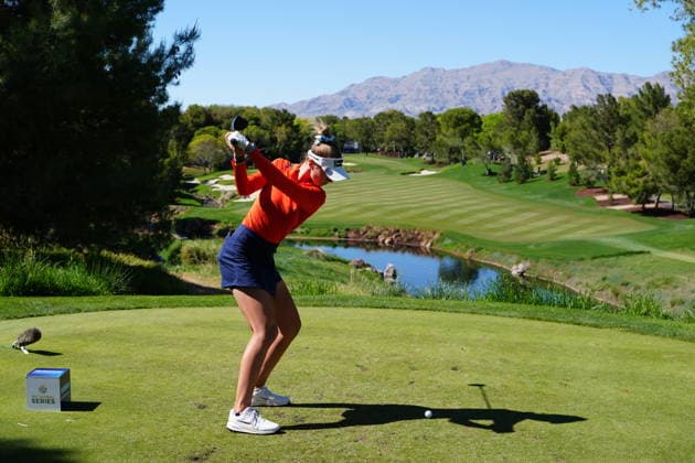 LAS VEGAS, NV - APRIL 04: LPGA, Golf Damen golfer Nelly Korda plays her tee shot on the 9th hole during the third round of the Aramco Championship on April 4, 2026, at Shadow Creek Golf Course in Las Vegas, Nevada. (Photo by Brian Spurlock Icon Sportswire) GOLF: APR 04 LPGA Aramco Championship EDITORIAL USE ONLY Icon2604042
