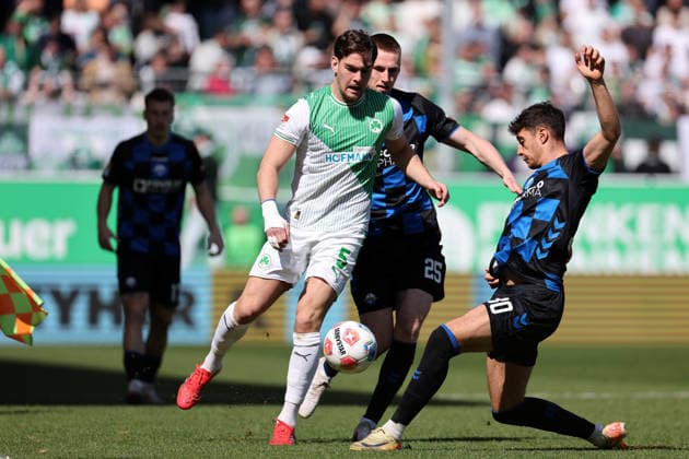 Münz Reno - Marino Stefano , SpVgg Greuther Fürth-SC Paderborn 07 , 2.Bundesliga , Fußball , in Sportpark Ronhof Thomas Sommer Stadion, in Fürth , Bayern , Deutschland. April 05 , 2026 . Photo by: Davide Elias IPA Photo Pressefoto DENL Copyright: xDavidexEliasx